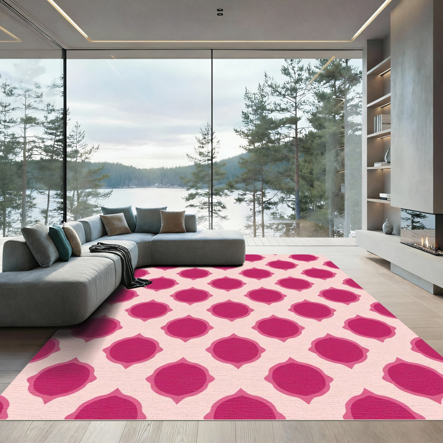 Fuchsia Pink Geometric quatrefoil Medallion Rug