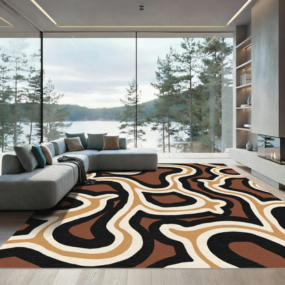 Organic Brown Cream Black Wavy Rug