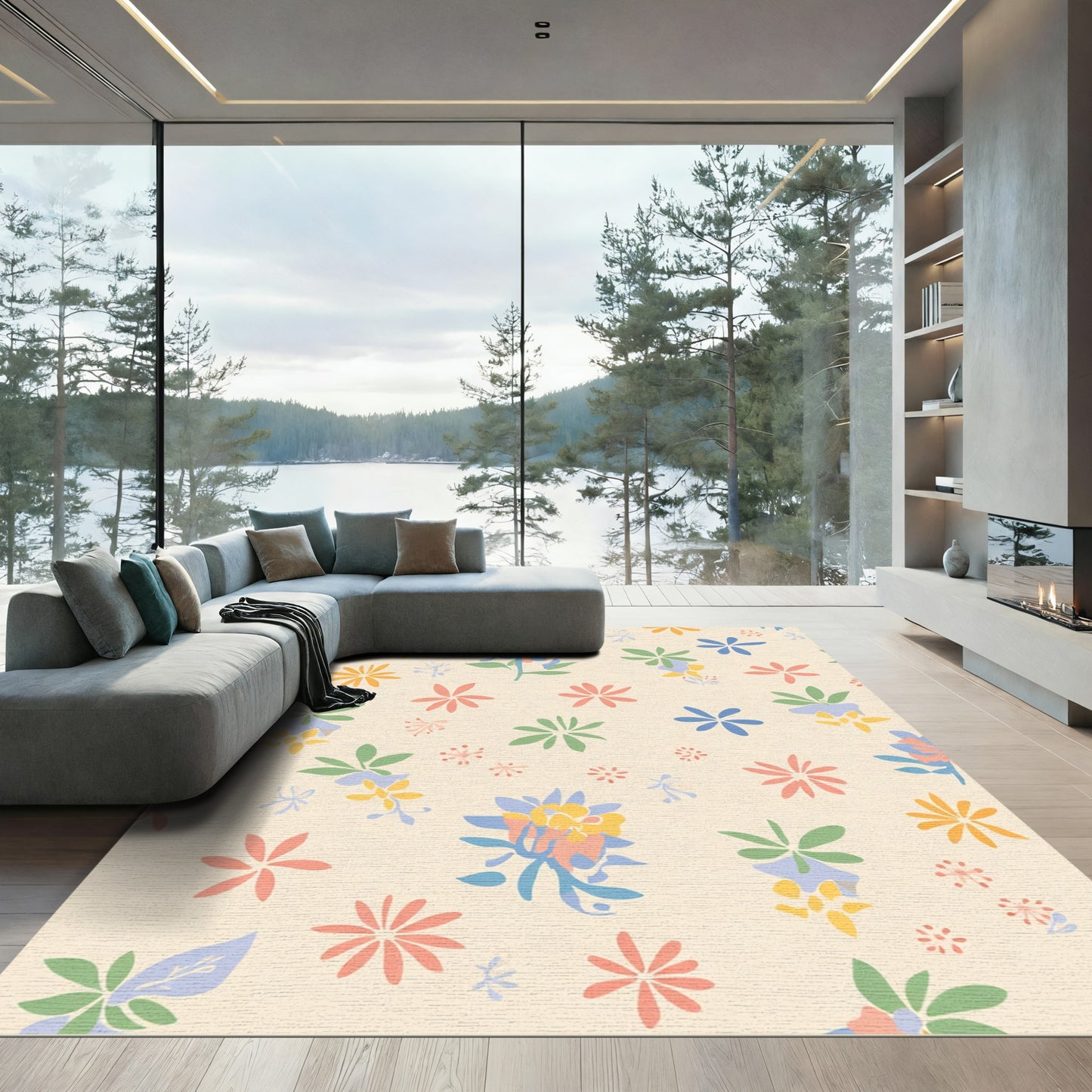 Pastel Floral Whimsical Garden Rug