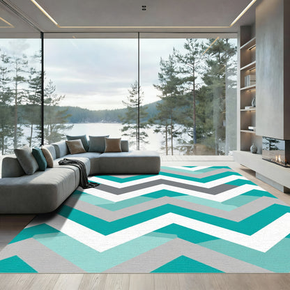 Teal White Gray Zigzag Stripes Rug