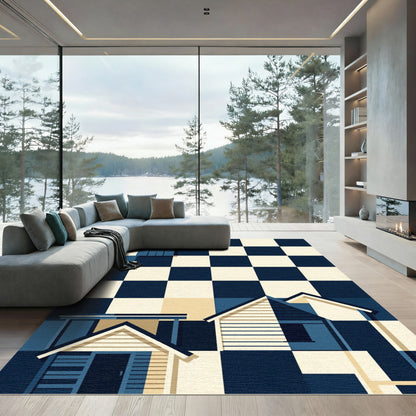 Geometric Navy and Cream House Abstract Rug