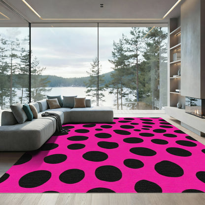 Bright Pink Black Polka Dot Rug