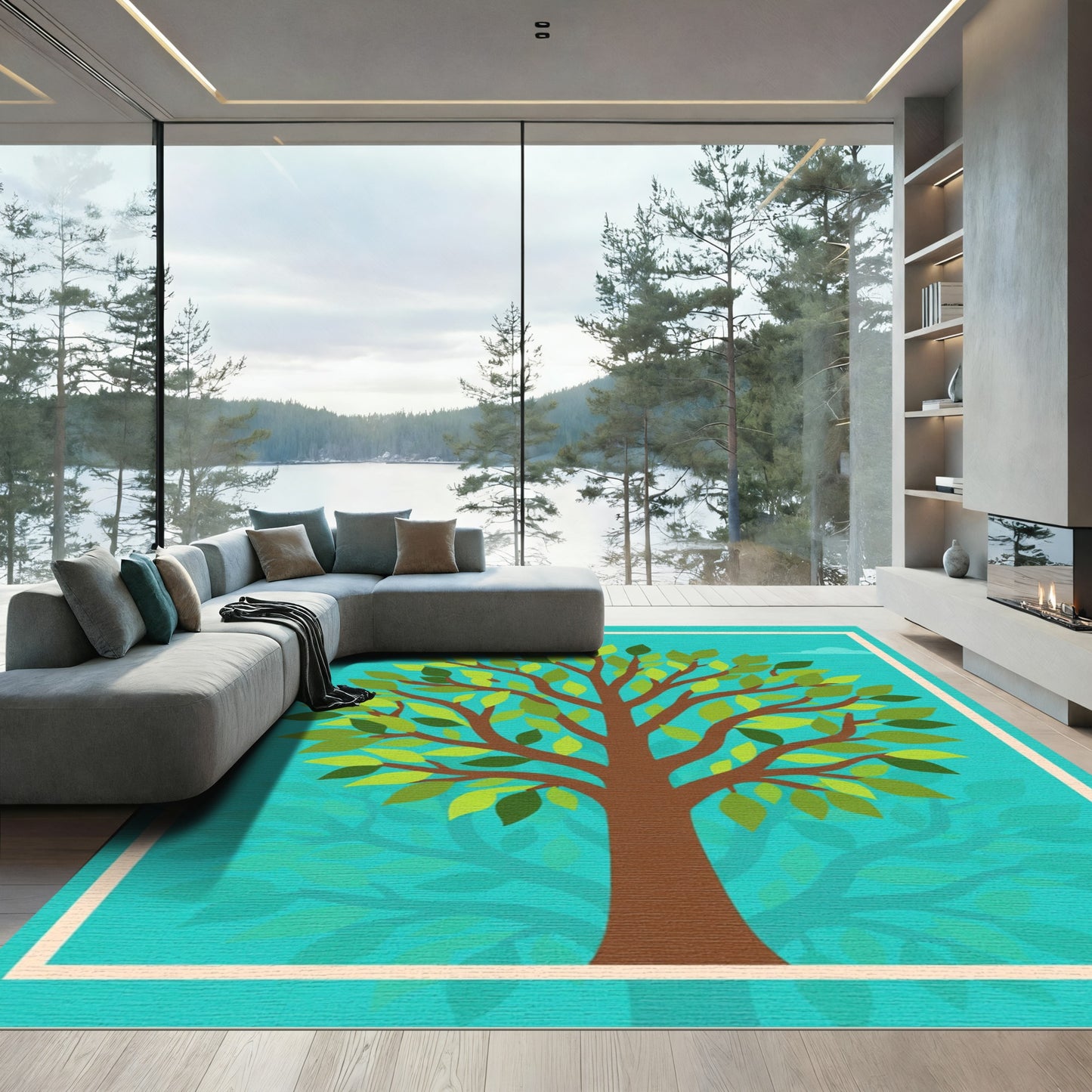 Green Leaf Tree With Blue Sky Rug