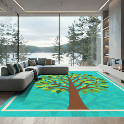 Green Leaf Tree With Blue Sky Rug