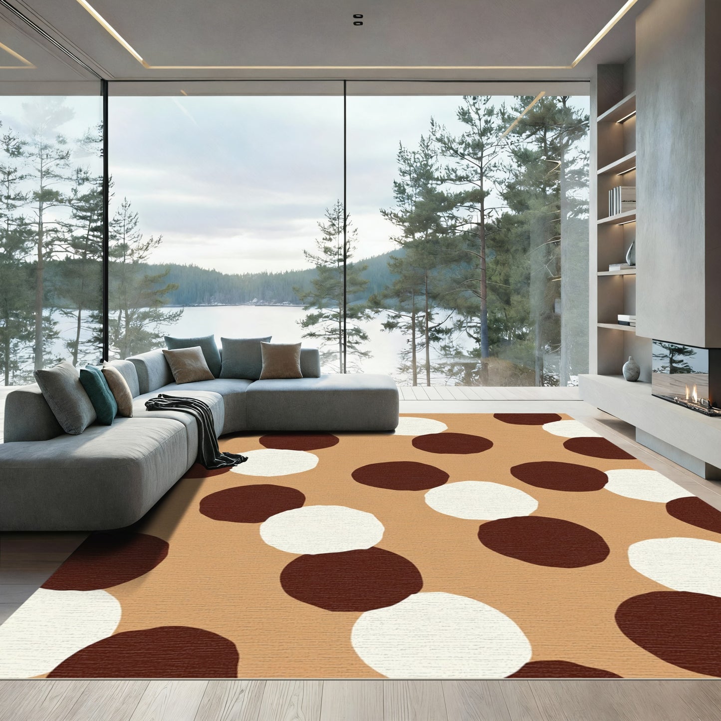 Brown White Scattered Dot Composition Rug