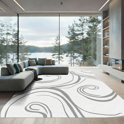 Gray Swirl Abstract Line Art Rug