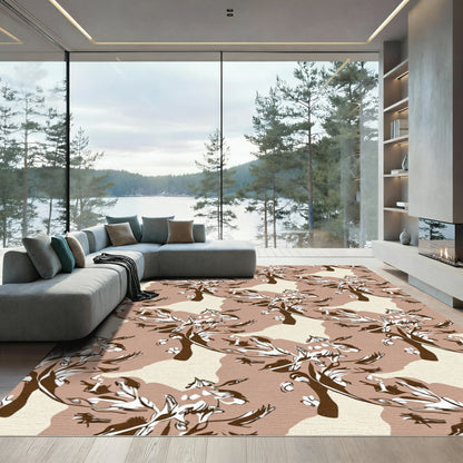 Sepia Tone Abstract Tree Birds Rug