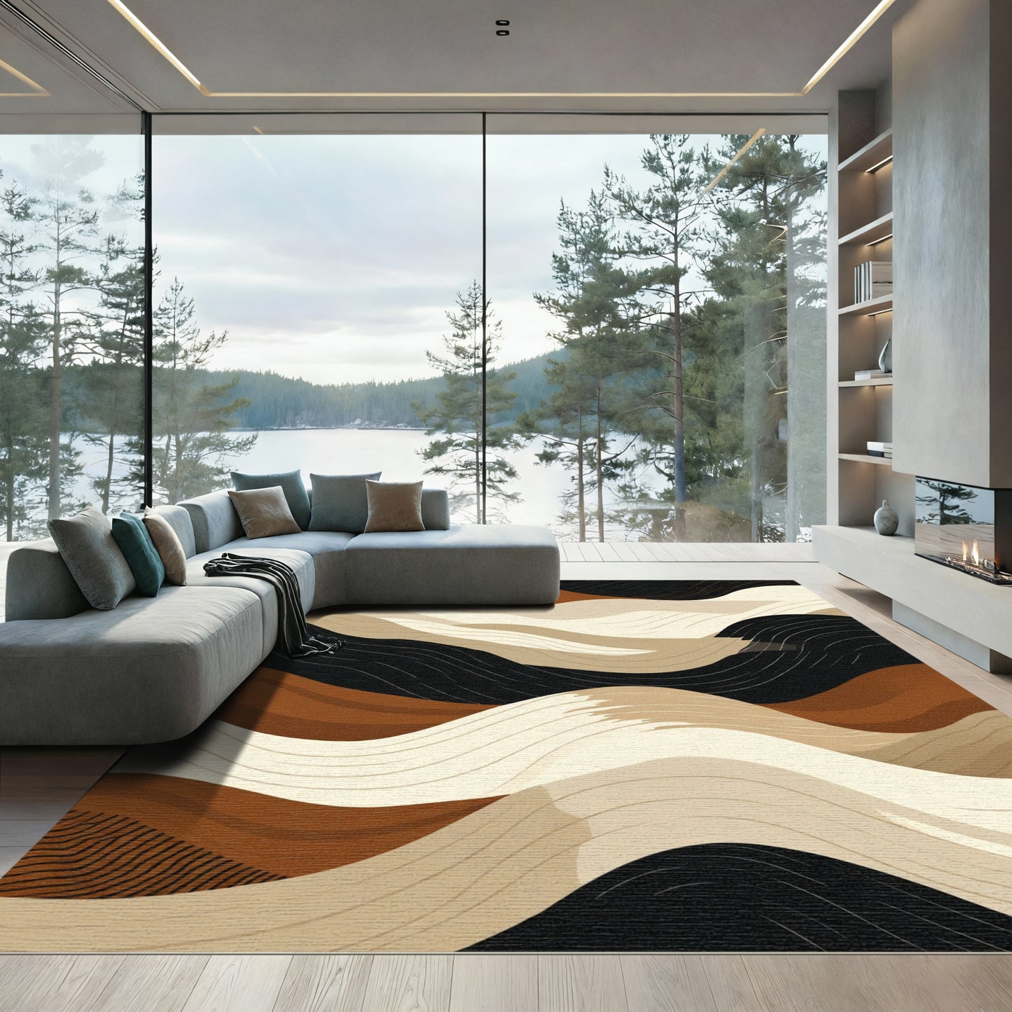Abstract Earth Tones Wavy Landscape Rug