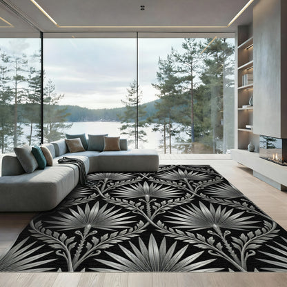 Art Deco Silver Palm Leaf Lattice Rug
