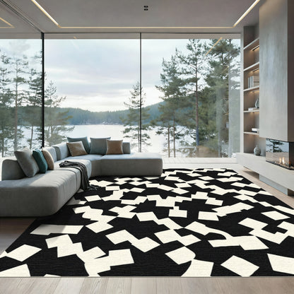 Black Cream Scattered Squares Rug
