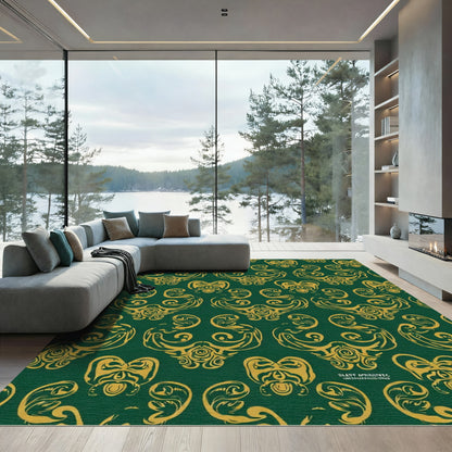 Deep Emerald Gold Scrollwork Pattern Rug