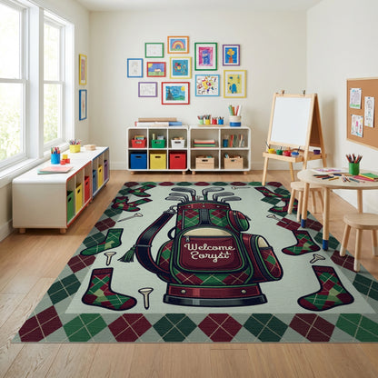Whimsical Argyle Golf Bag Socks Rug