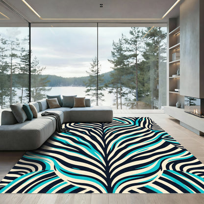Bold Black Cyan Zebra Stripes Rug