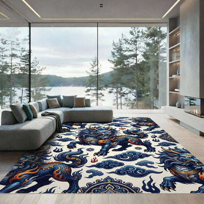 Celestial Blue Dragon Guardian Mythical Creature Rug