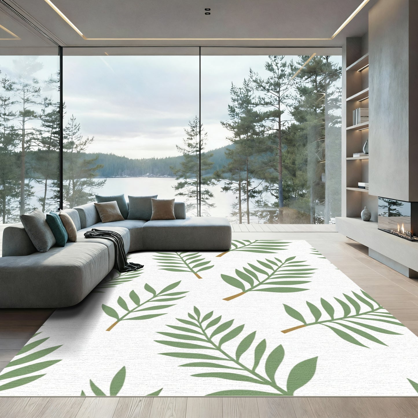 Green Leafy Branches Repeating Pattern Rug