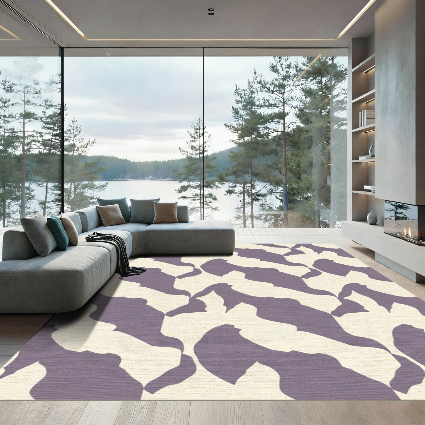 Cream Lilac Organic Interlocking Blocks Rug