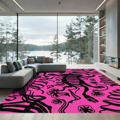 Black Creatures Pink Organic Composition Rug