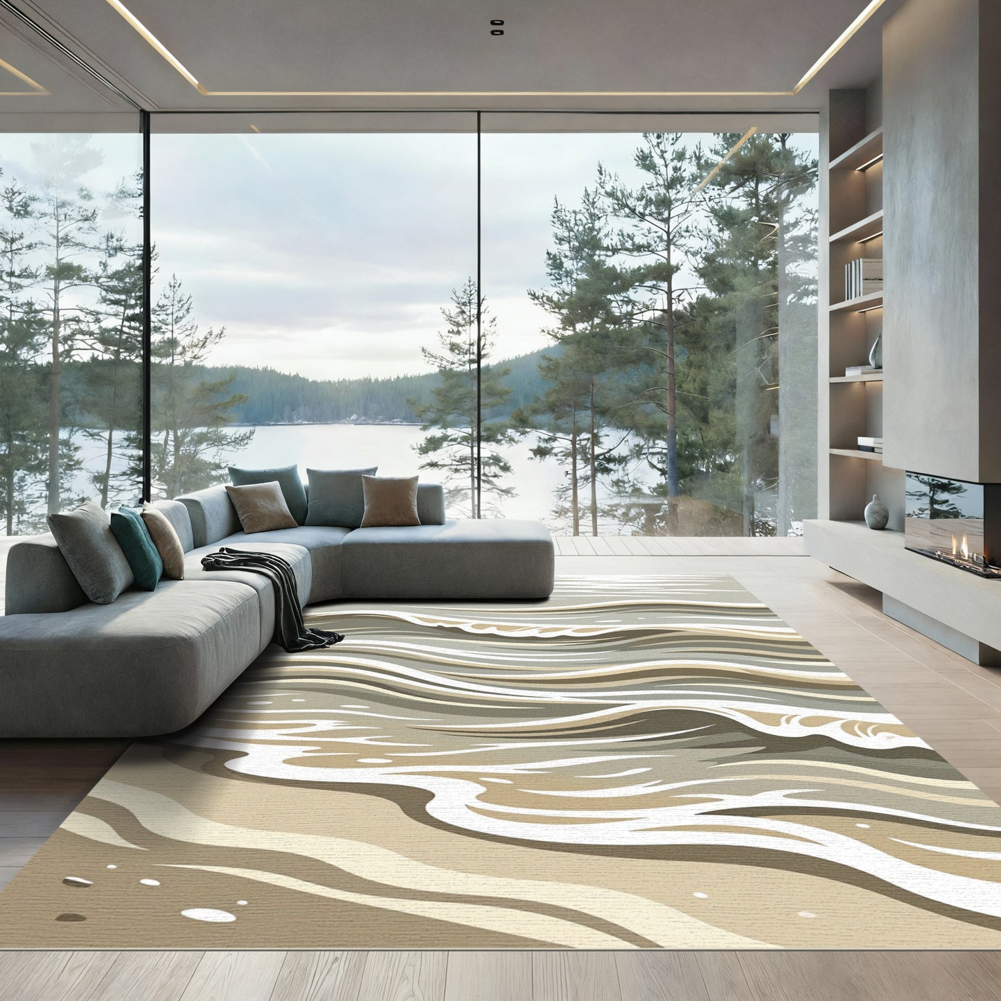 Earthy Tone Rhythmic Ocean Waves Rug