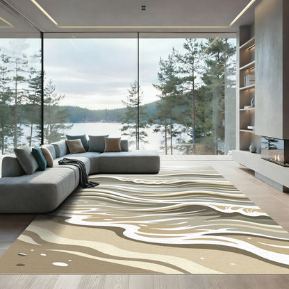 Earthy Tone Rhythmic Ocean Waves Rug