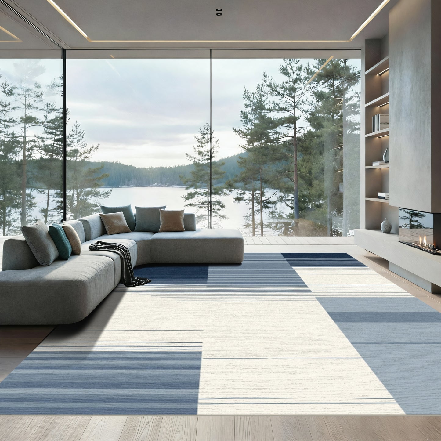 Cool Tones Abstract Stripe Collage Rug