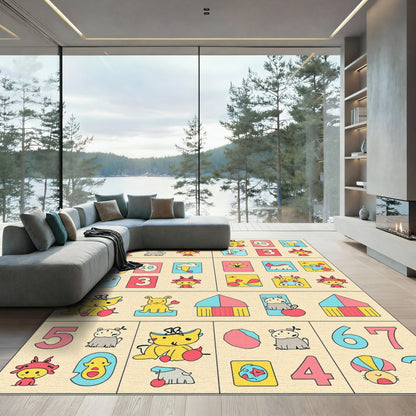 Playful Yellow Creatures Numbers Blocks Rug