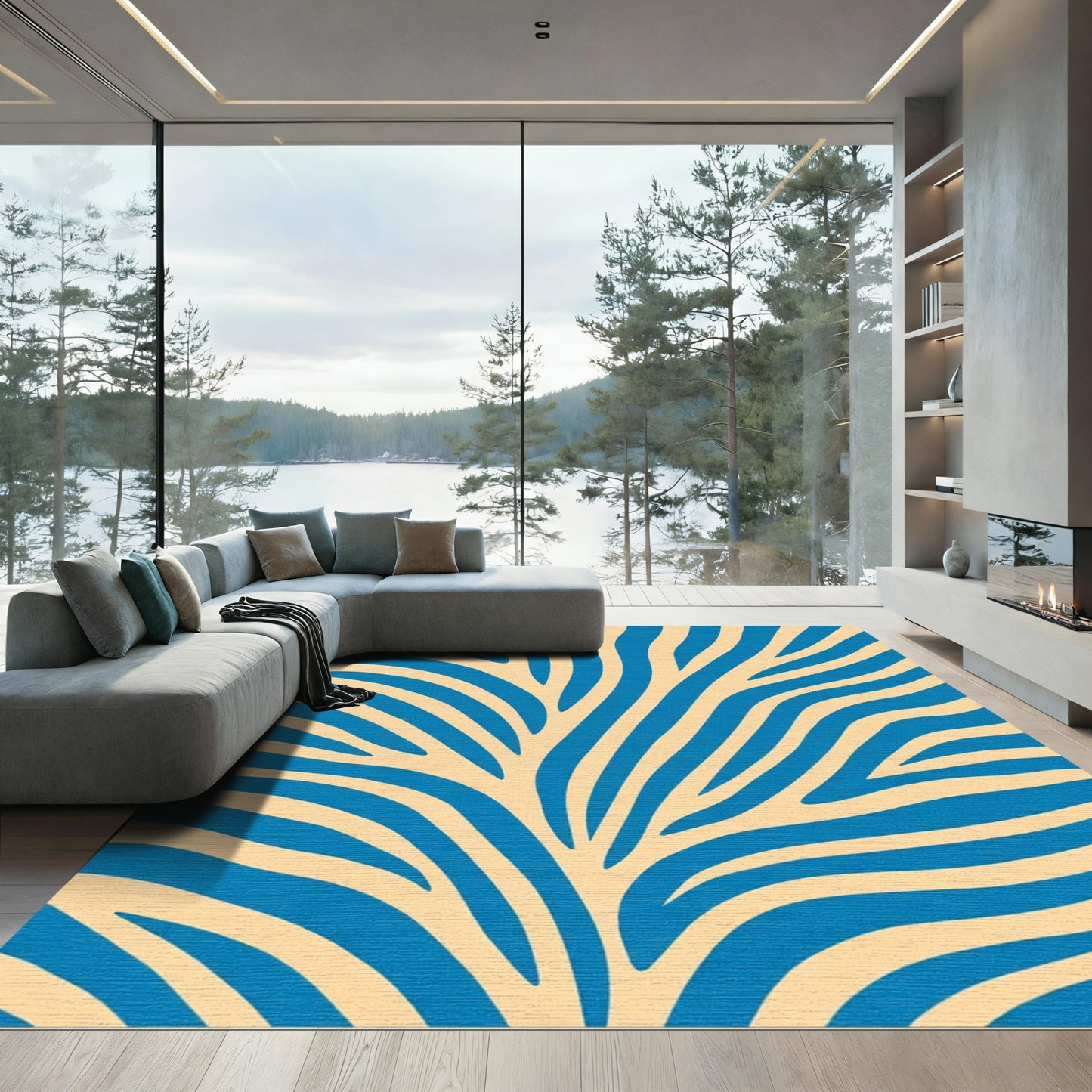 Bold Blue Wavy Stripe Rug