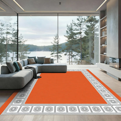 Orange Geometric Hexagon Border Rug