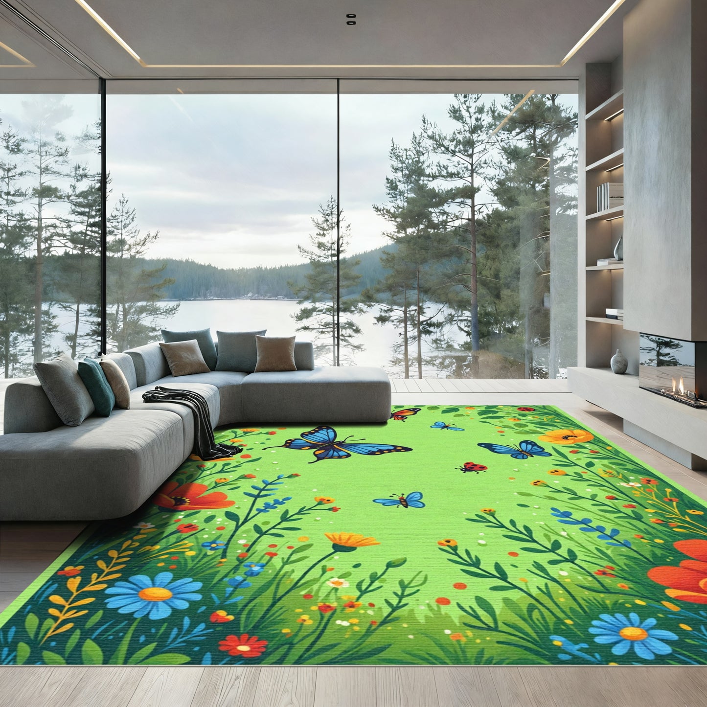 Whimsical Butterfly Garden Bloom Rug
