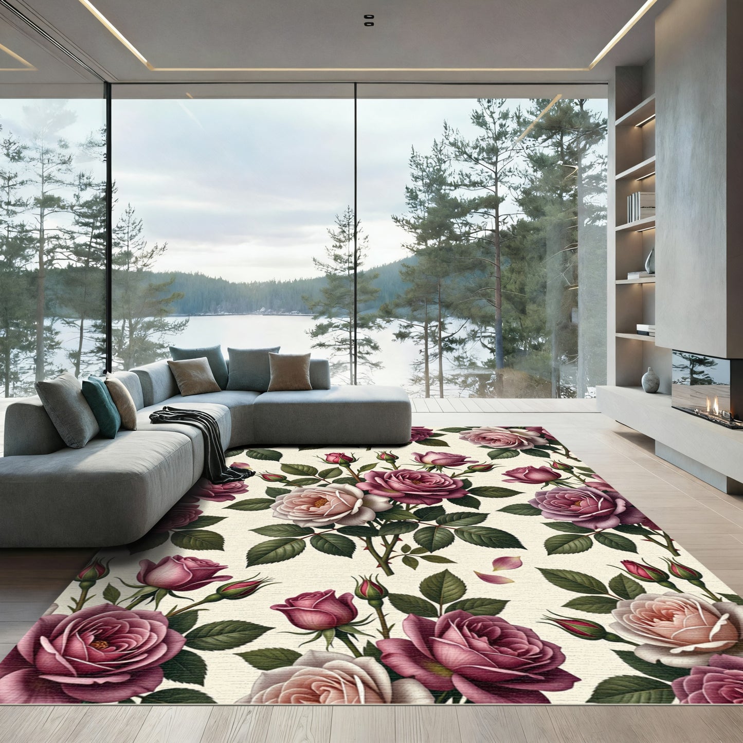Elegant Romantic Pink Rose Garden Rug