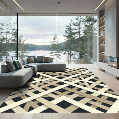 Modern Beige Interlocking Geometric Lattice Rug