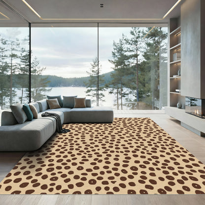 Brown Scattered Circles on Beige Rug