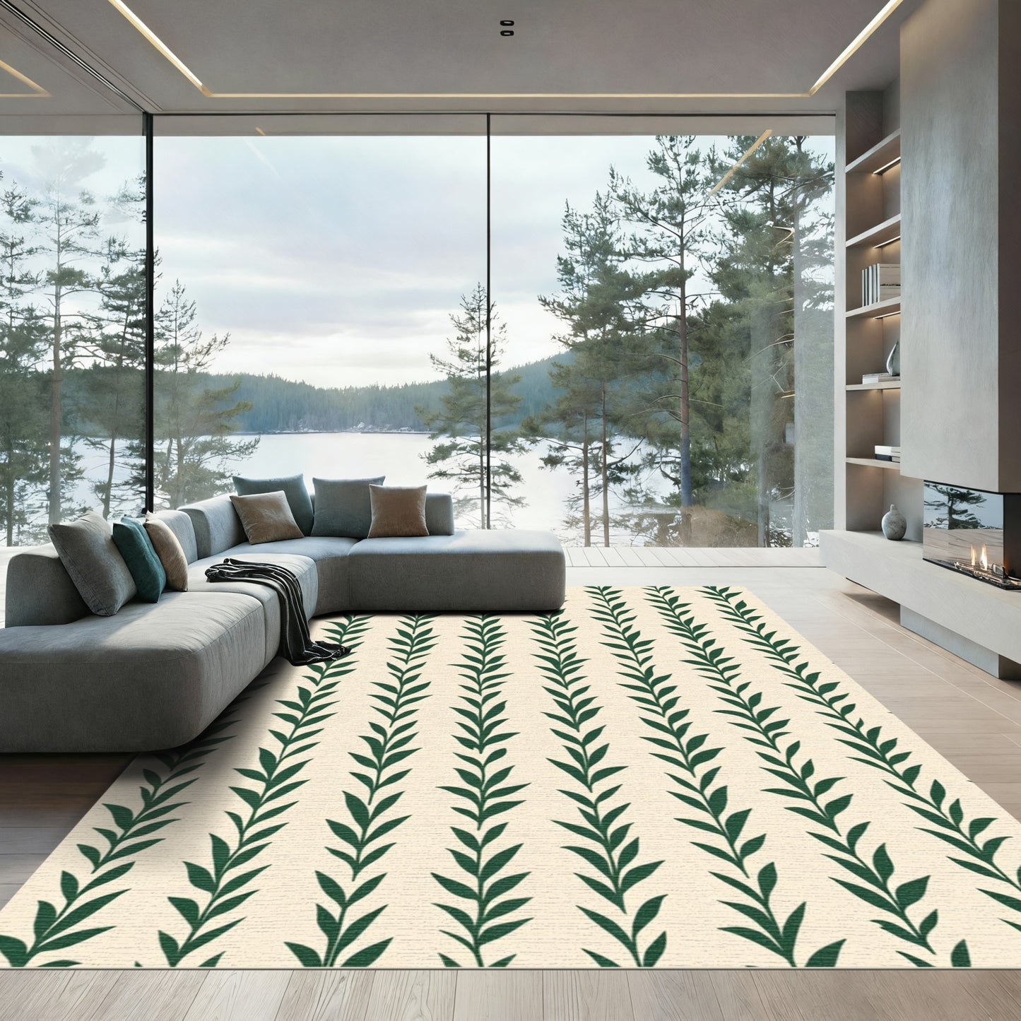 Vertical Botanical Leaf Spray Rug