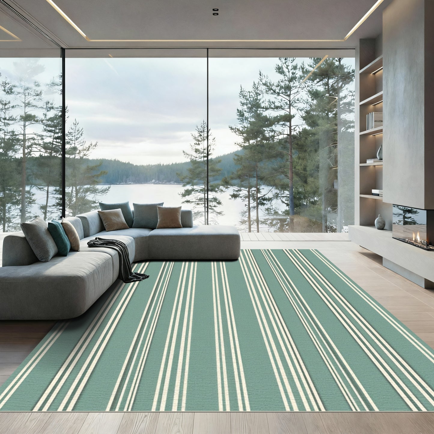 Sage Green Classic Vertical Stripe Rug