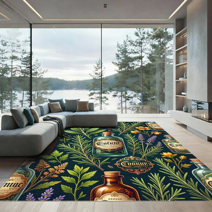 Apothecary Herb Garden Dark Botanical Rug