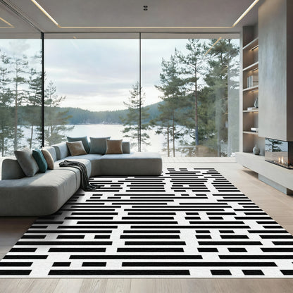 Minimalist Monochrome Abstract Linear Graphic Rug