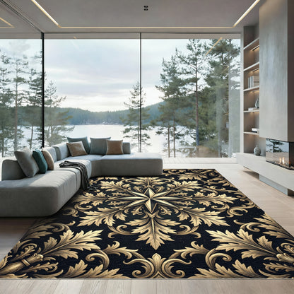 Golden Star Foliage Scroll Medallion Rug