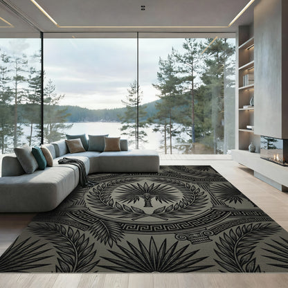 Monochromatic Greek Key Laurel Swirls Rug