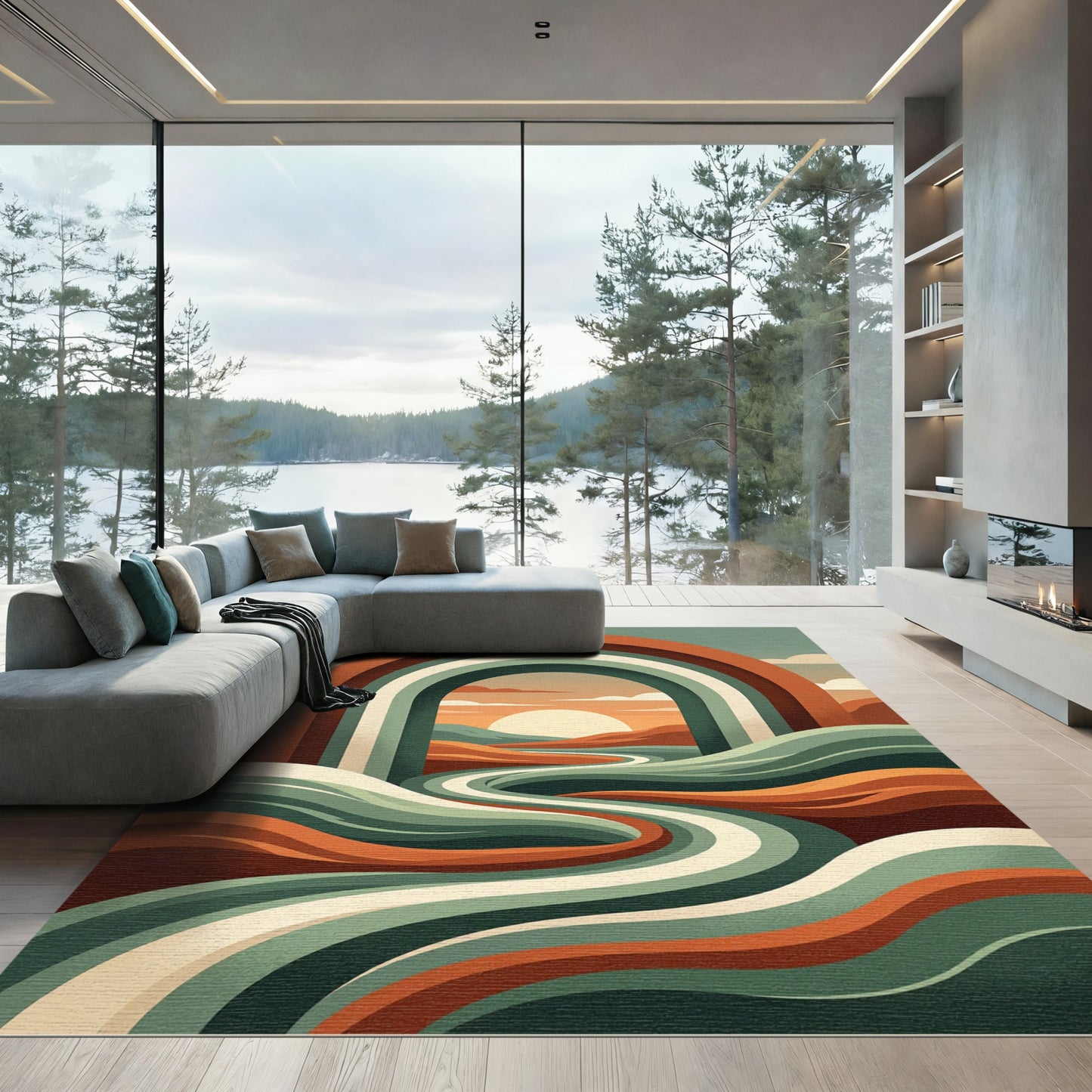 Sunset Arch Abstract Earthy Wave Rug