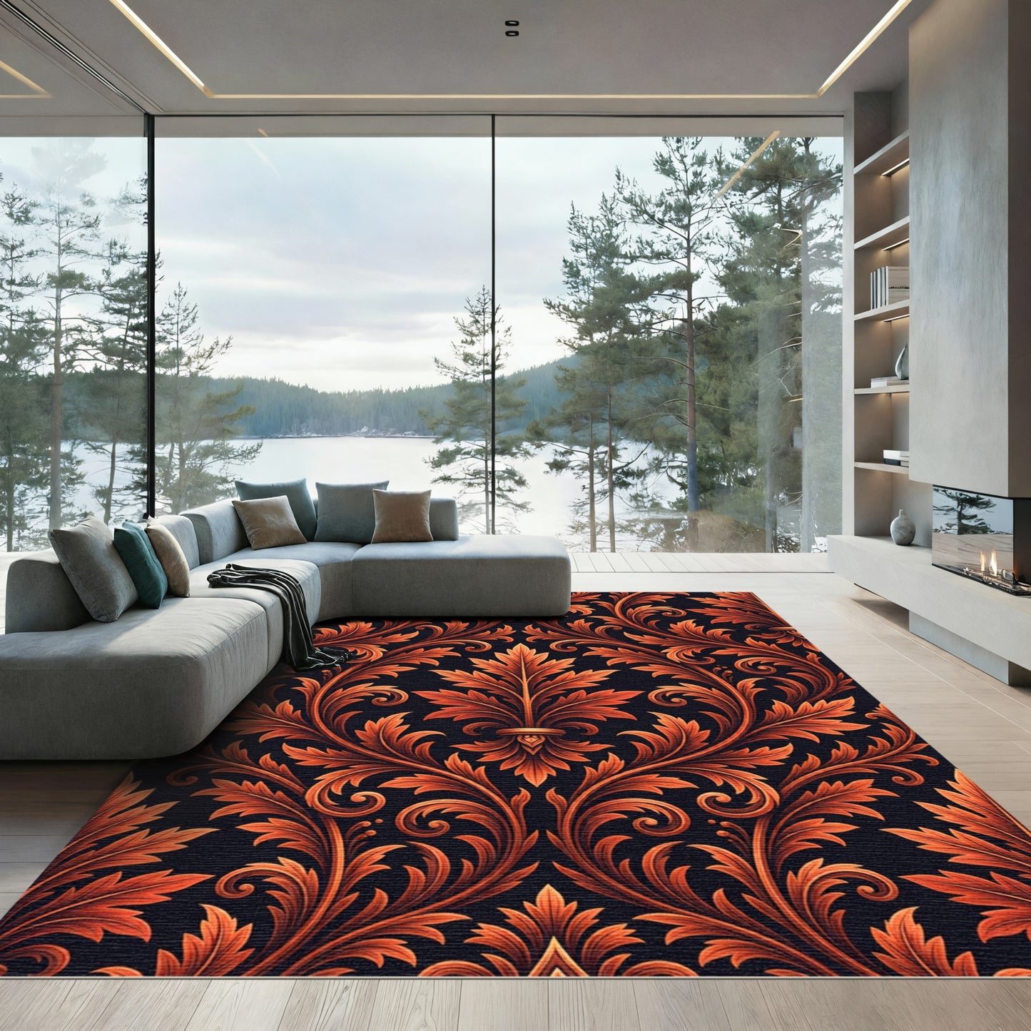 Antique Orange Acanthus Leaf Scroll Rug