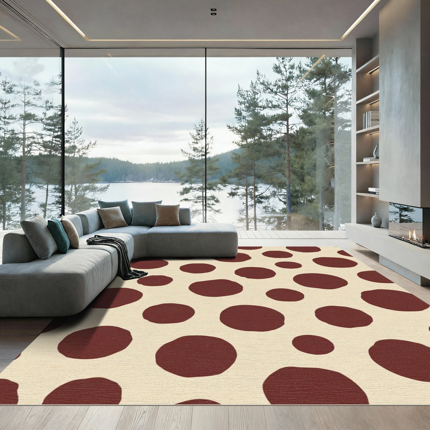 Crimson Circles Scattered Ground Rug