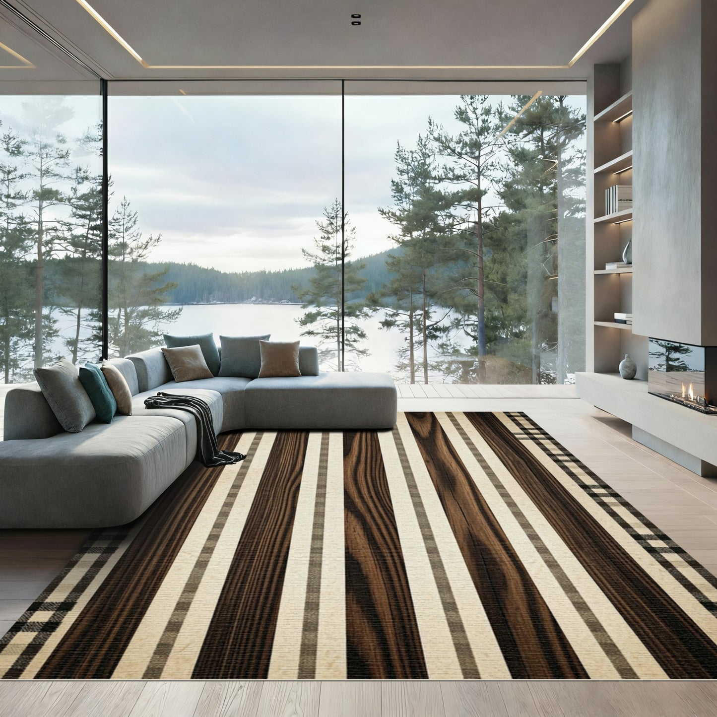 Rustic Plaid and Wood Stripe Rug