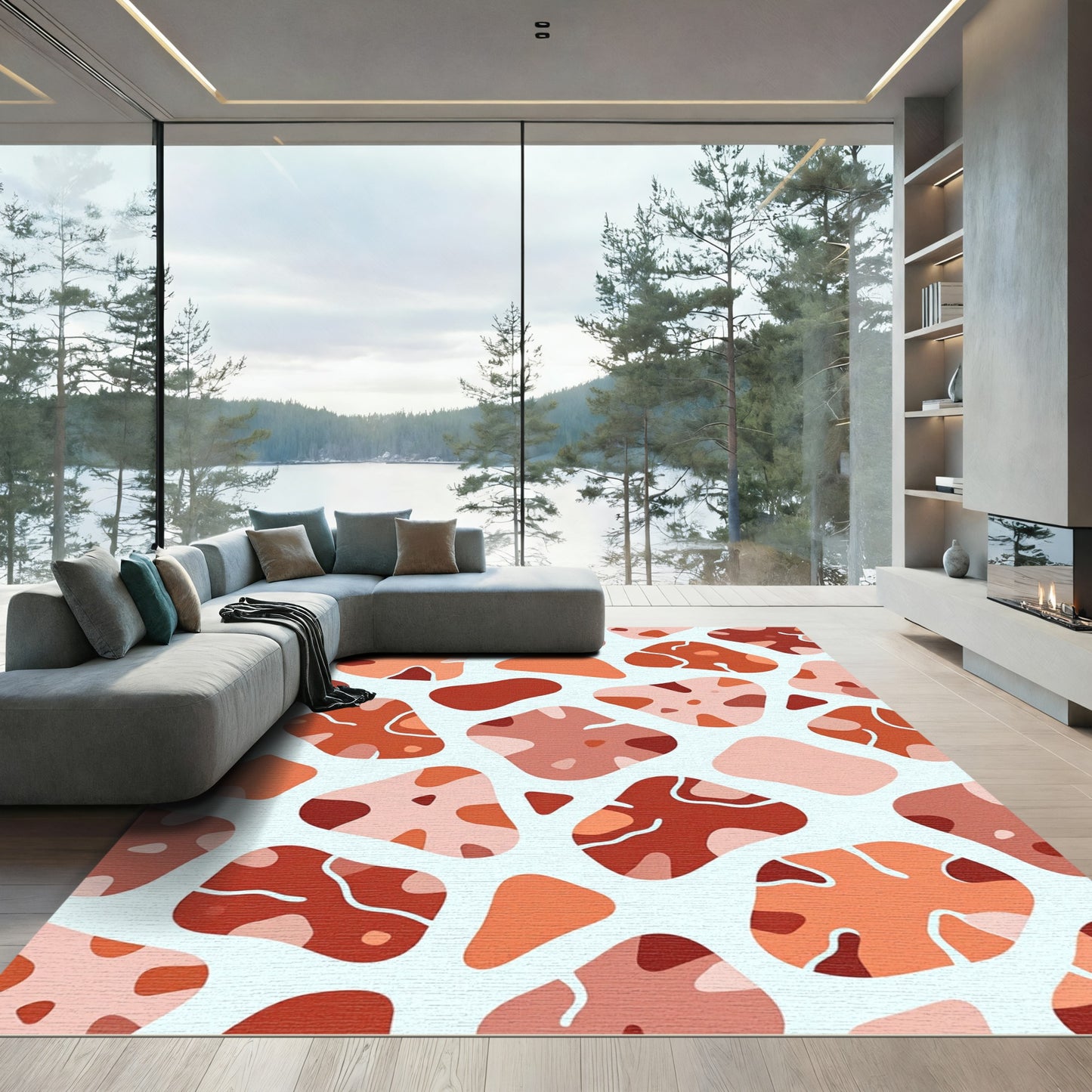 Abstract Terra Cotta Organic Stone Rug