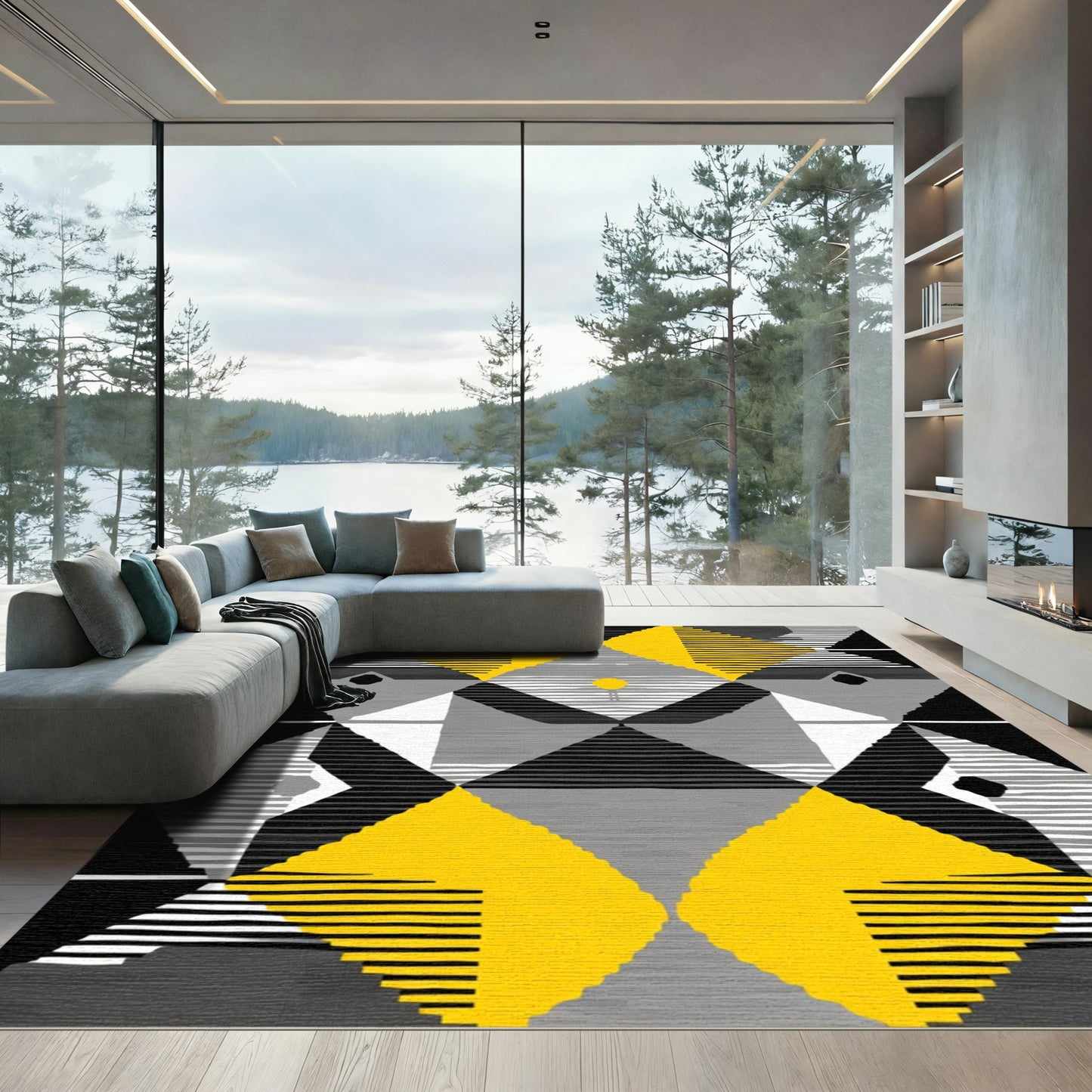 Bold Sun Yellow Geometric Abstract Rug