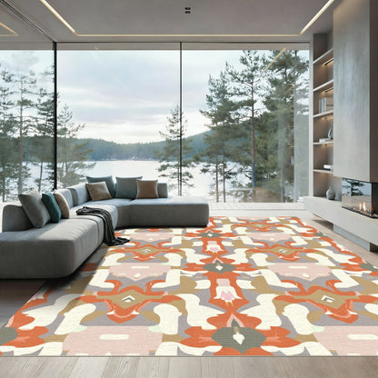Terracotta Floral Mirrored Abstraction Rug