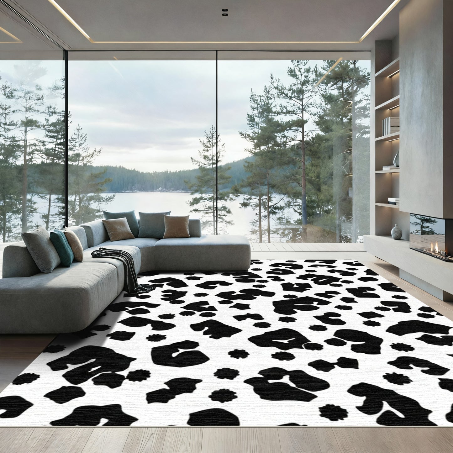Black White Spotted Animal Hide Rug