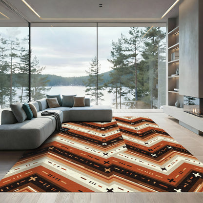 Earthy Chevron Geo Abstract Copper Rug