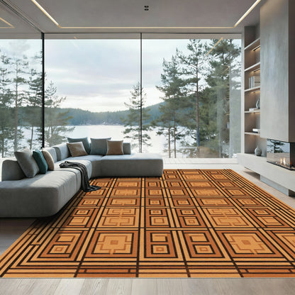 Modern Geometric Wood Inlay Rug