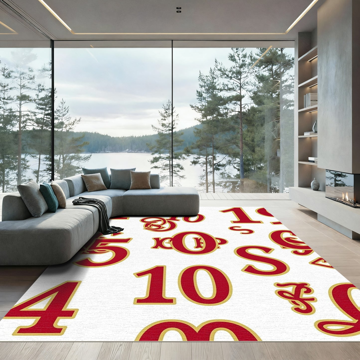 Red Gold Number Medley Rug