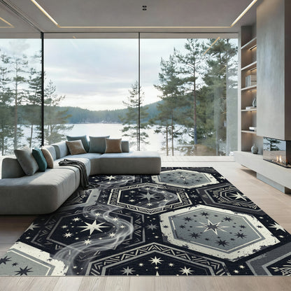 Celestial Hexagon Starry Sky Charcoal Decor Rug