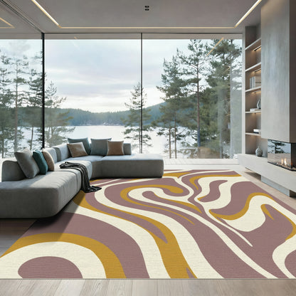 Retro Plum Beige Swirl Abstract Rug